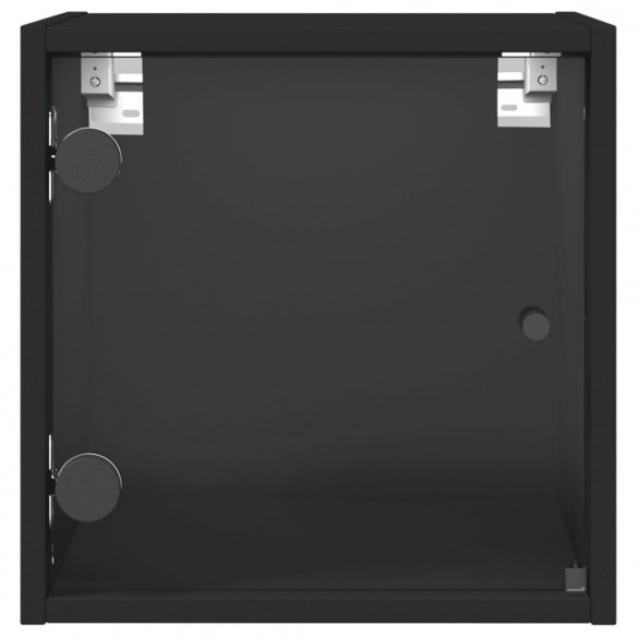 Tables de chevet avec portes en verre 2 pcs noir 35x37x35 cm