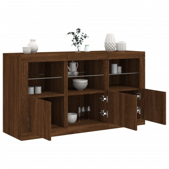 Buffet avec lumières LED chêne marron 123x37x67 cm