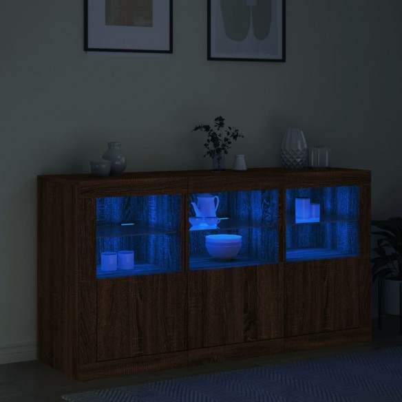 Buffet avec lumières LED chêne marron 123x37x67 cm