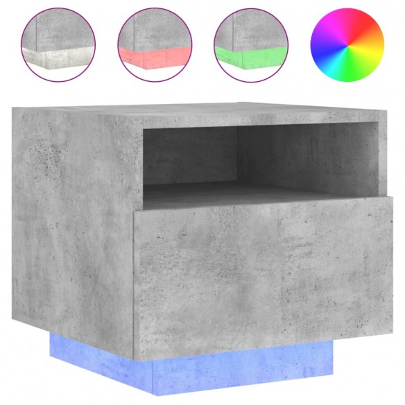 Table de chevet avec lumières LED gris béton 40x39x37 cm
