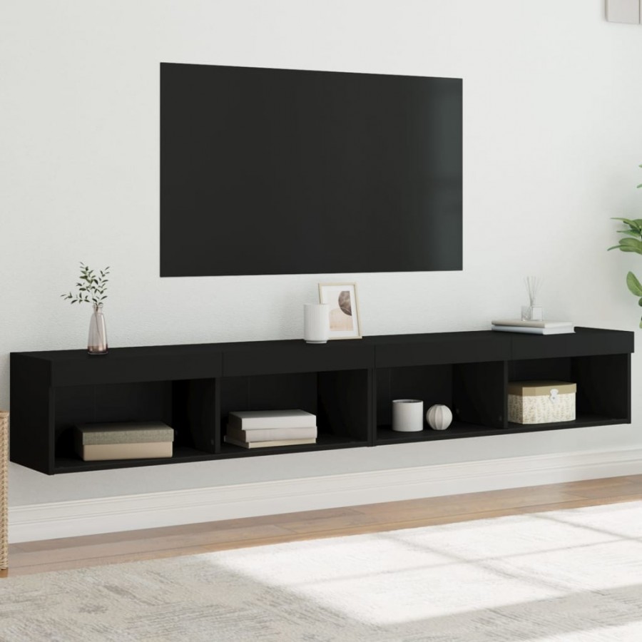 Meubles TV avec lumières LED 2 pcs noir 100x30x30 cm