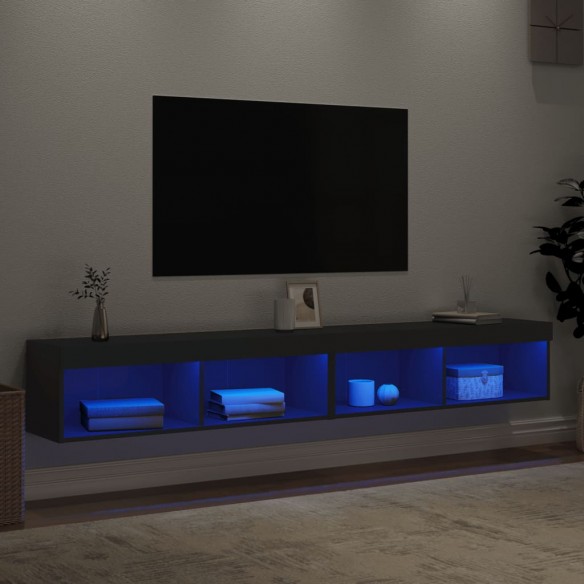 Meubles TV avec lumières LED 2 pcs noir 100x30x30 cm