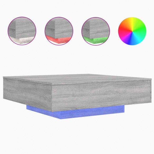 Table basse avec lumières LED sonoma gris 100x100x31 cm