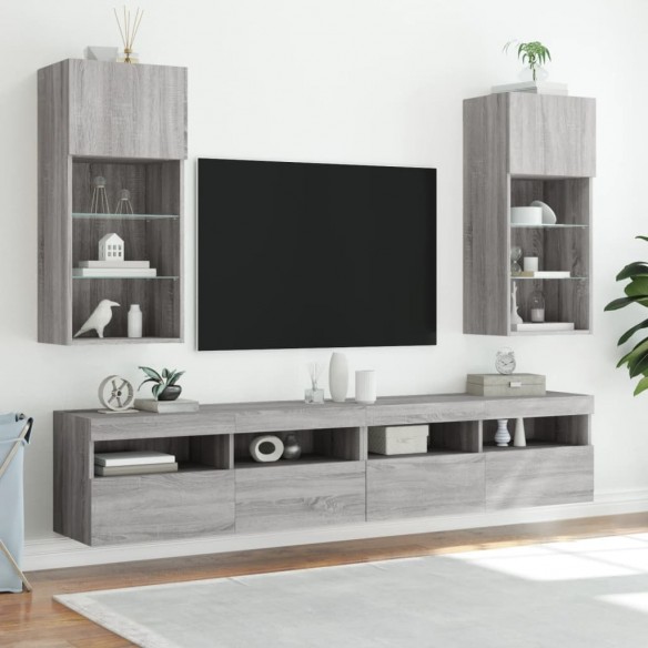 Meubles TV avec lumières LED 2 pcs sonoma gris 40,5x30x90 cm