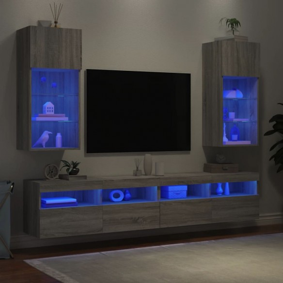 Meubles TV avec lumières LED 2 pcs sonoma gris 40,5x30x90 cm