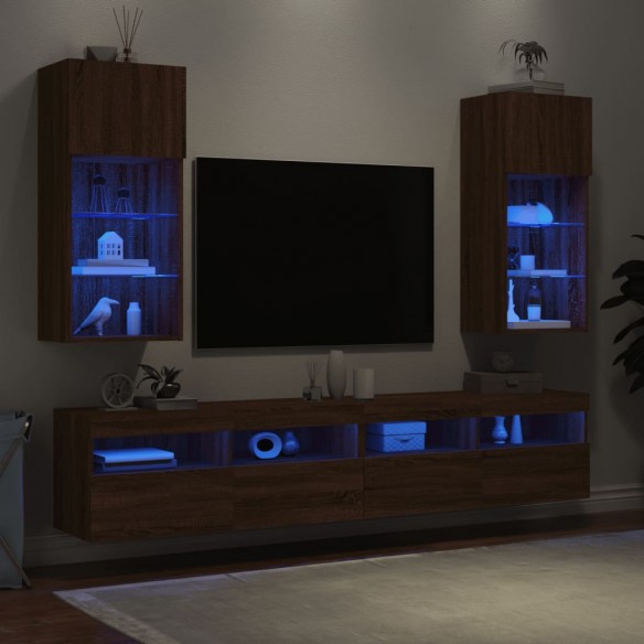Meubles TV avec lumières LED 2 pcs chêne marron 40,5x30x90 cm