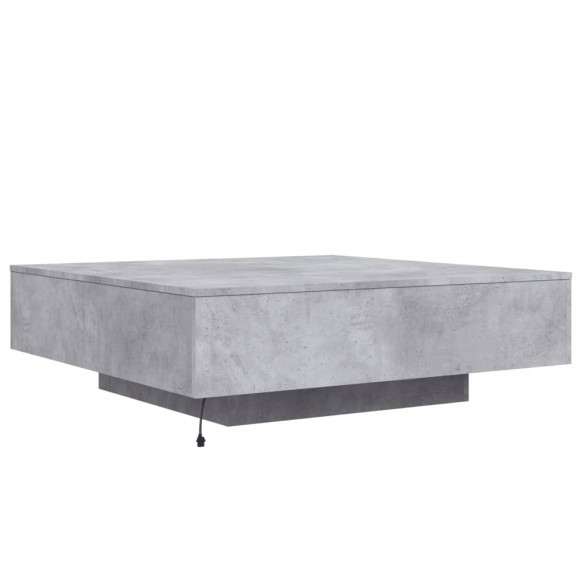 Table basse avec lumières LED gris béton 100x100x31 cm