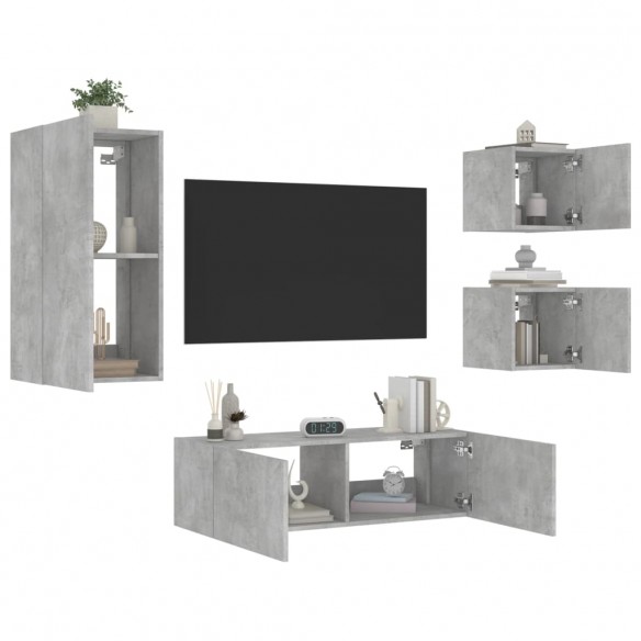 Meuble TV muraux 4 pcs avec lumières LED gris béton