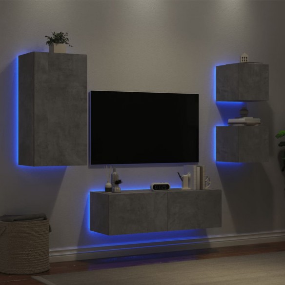 Meuble TV muraux 4 pcs avec lumières LED gris béton