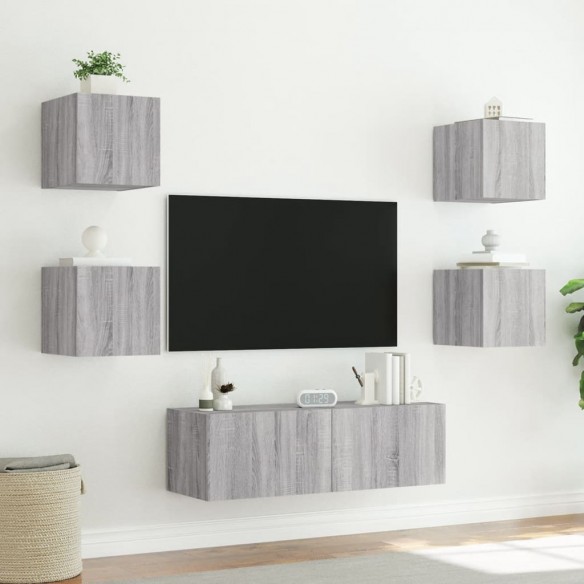 Meuble TV muraux 5 pcs avec lumières LED sonoma gris