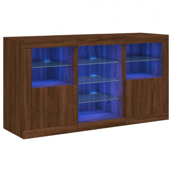 Buffet avec lumières LED chêne marron 123x37x67 cm