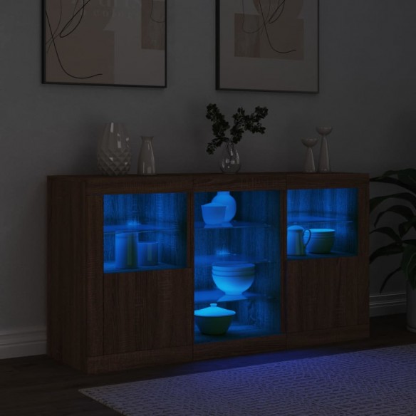 Buffet avec lumières LED chêne marron 123x37x67 cm