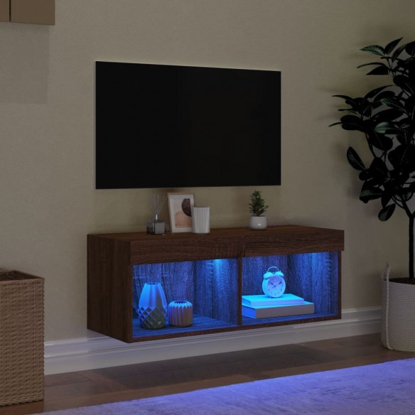 Meuble TV avec lumières LED chêne marron 80x30x30 cm
