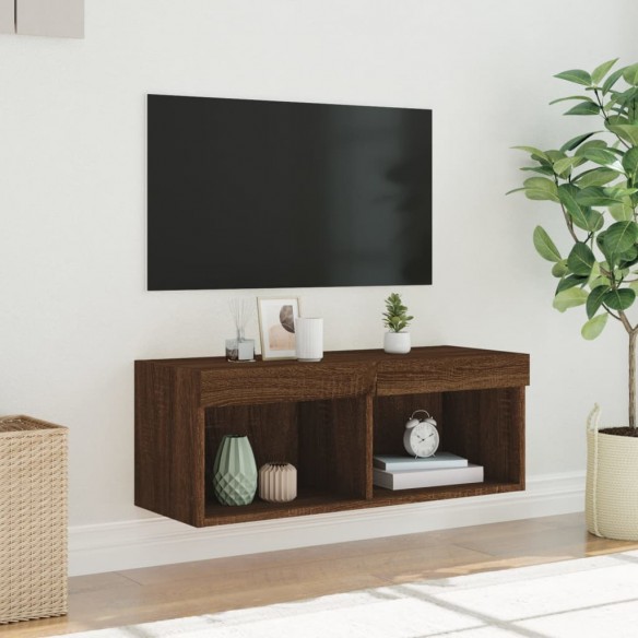 Meuble TV avec lumières LED chêne marron 80x30x30 cm