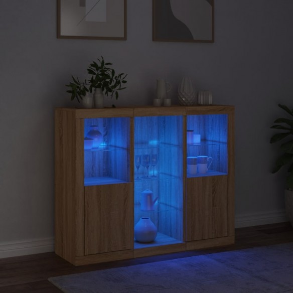 Buffets avec lumières LED 3 pcs chêne sonoma bois d'ingénierie