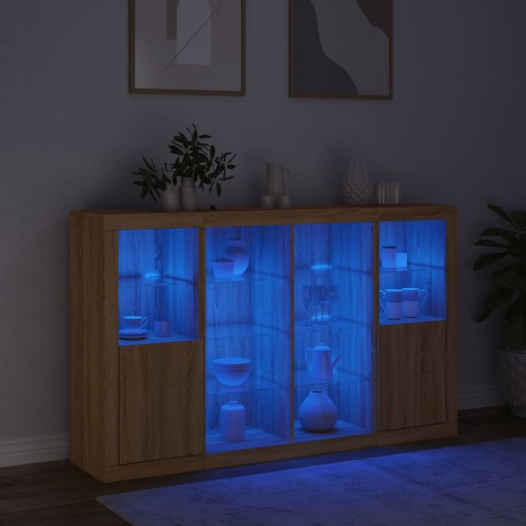 Buffets avec lumières LED 3 pcs chêne sonoma bois d'ingénierie