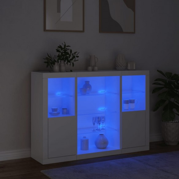 Buffets avec lumières LED 3 pcs blanc bois d'ingénierie