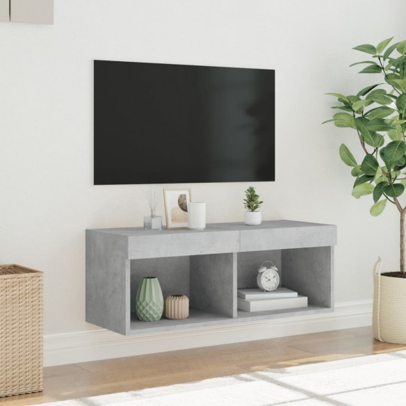 Meuble TV avec lumières LED gris béton 80x30x30 cm