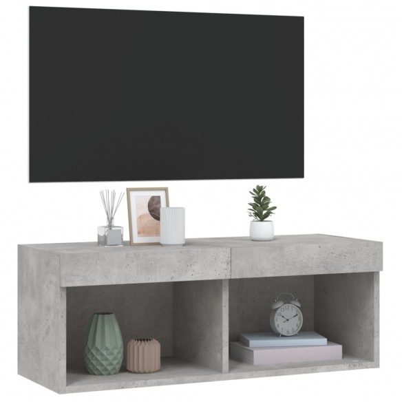 Meuble TV avec lumières LED gris béton 80x30x30 cm