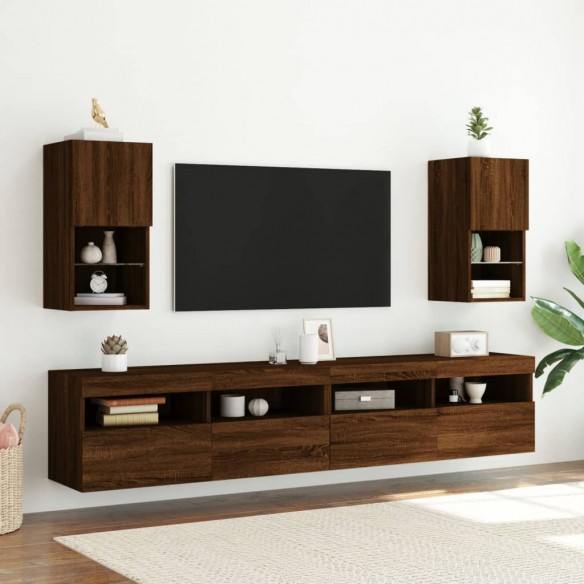 Meubles TV avec lumières LED 2 pcs chêne marron 30,5x30x60 cm