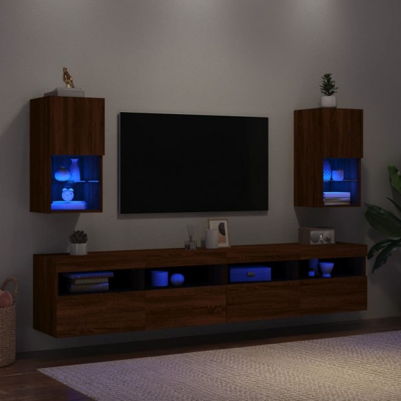 Meubles TV avec lumières LED 2 pcs chêne marron 30,5x30x60 cm