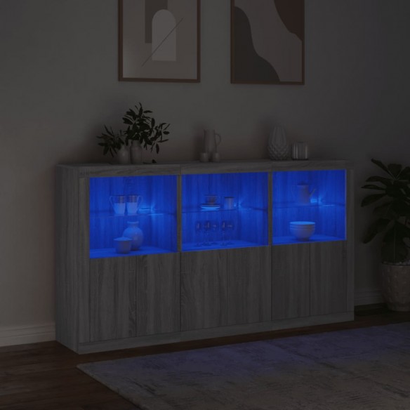 Buffet avec lumières LED sonoma gris 181,5x37x100 cm