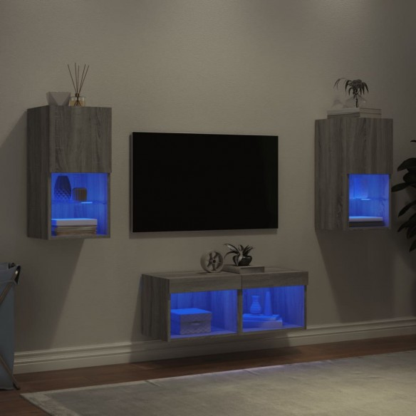 Meuble TV muraux 4 pcs avec lumières LED sonoma gris