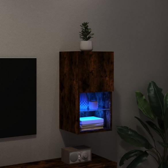 Meuble TV avec lumières LED chêne fumé 30,5x30x60 cm