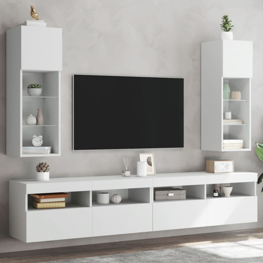 Meubles TV avec lumières LED 2 pcs blanc 30,5x30x90 cm
