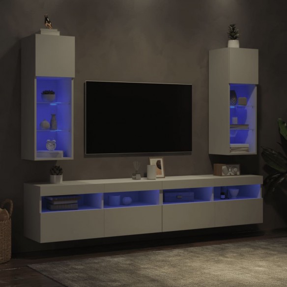 Meubles TV avec lumières LED 2 pcs blanc 30,5x30x90 cm