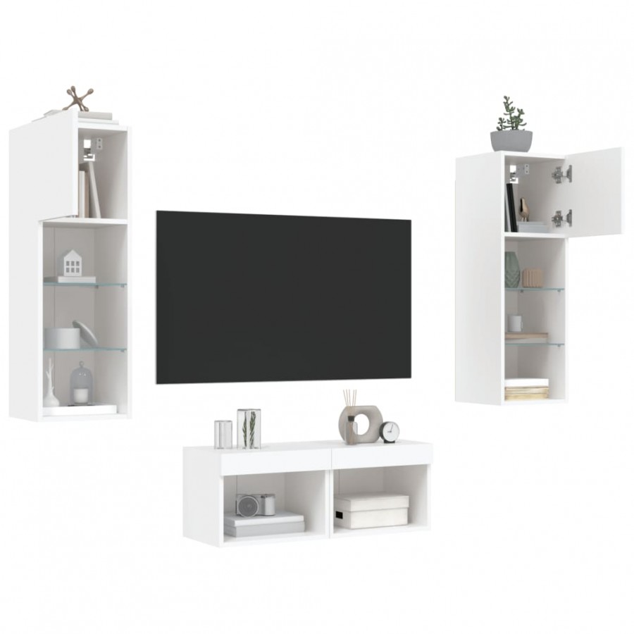 Meuble TV muraux 4 pcs avec lumières LED blanc