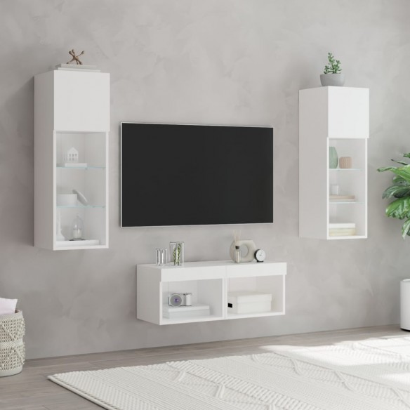 Meuble TV muraux 4 pcs avec lumières LED blanc