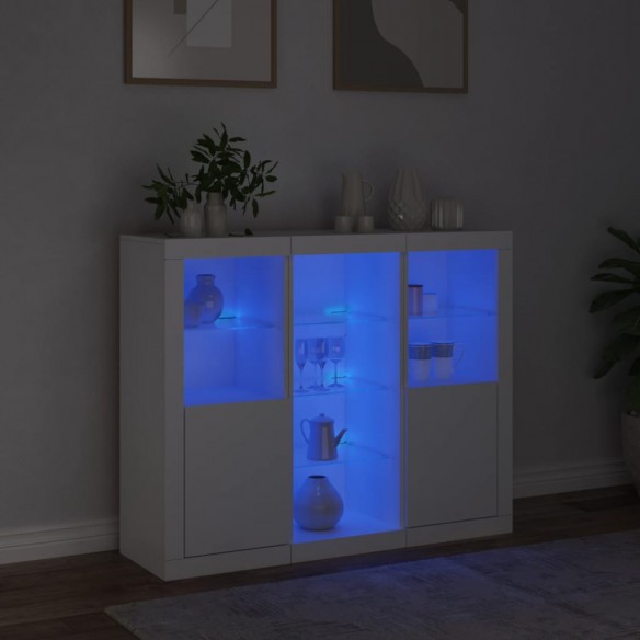 Buffets avec lumières LED 3 pcs blanc bois d'ingénierie