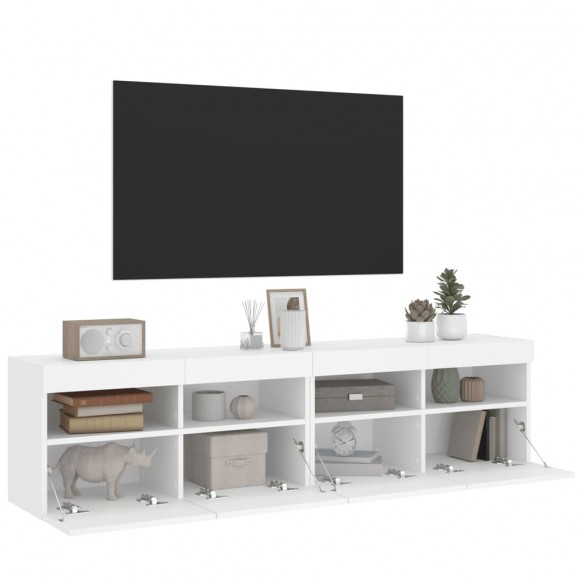 Meubles TV muraux avec lumières LED 2 pcs blanc 80x30x40 cm