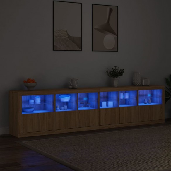 Buffet avec lumières LED chêne sonoma 283x37x67 cm