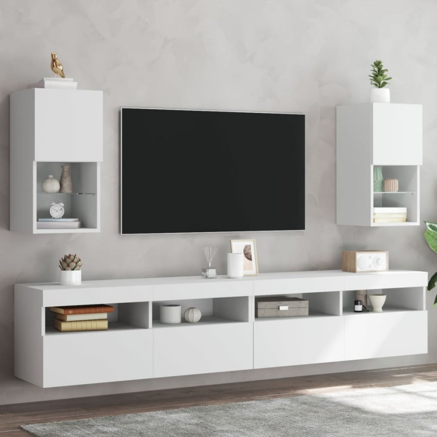 Meubles TV avec lumières LED 2 pcs blanc 30,5x30x60 cm