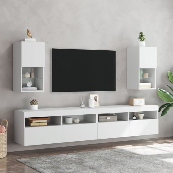 Meubles TV avec lumières LED 2 pcs blanc 30,5x30x60 cm