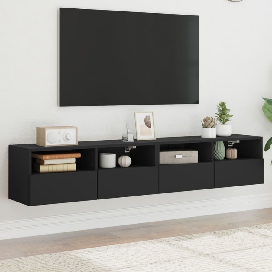 Meubles TV muraux 2 pcs noir 80x30x30 cm bois d'ingénierie