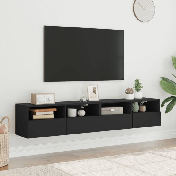 Meubles TV muraux 2 pcs noir 80x30x30 cm bois d'ingénierie