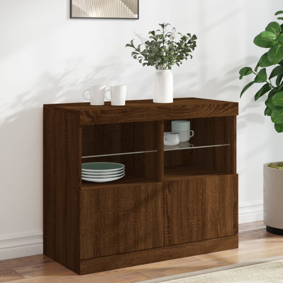 Buffet avec lumières LED chêne marron 81x37x67 cm