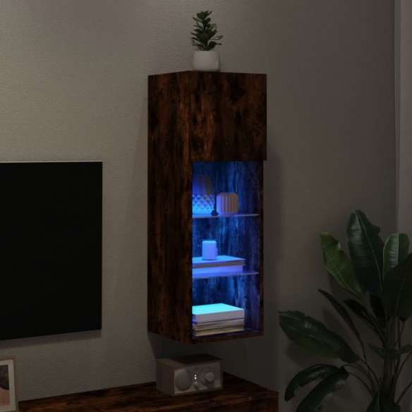 Meuble TV avec lumières LED chêne fumé 30,5x30x90 cm
