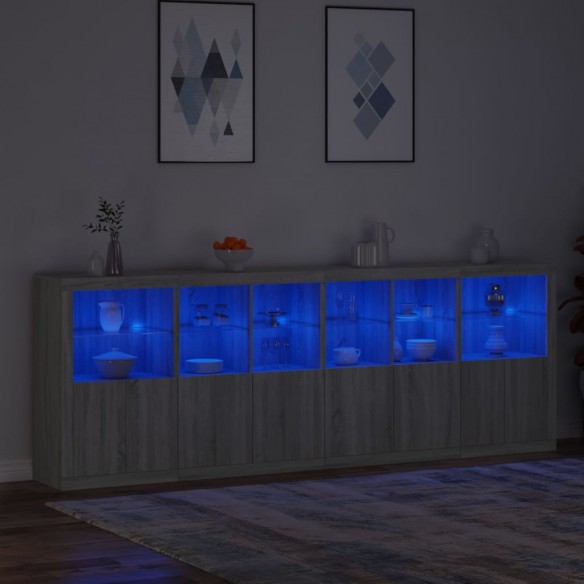 Buffet avec lumières LED sonoma gris 283x37x100 cm