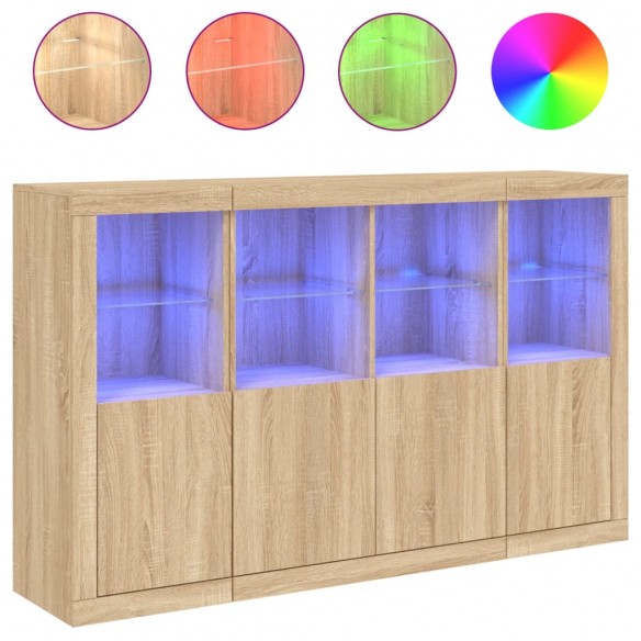 Buffets avec lumières LED 3 pcs chêne sonoma bois d'ingénierie