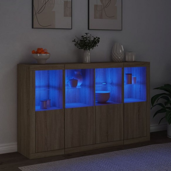 Buffets avec lumières LED 3 pcs chêne sonoma bois d'ingénierie