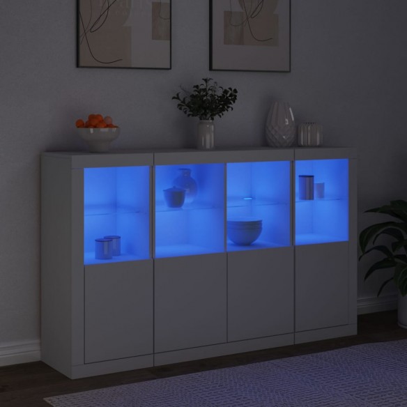 Buffets avec lumières LED 3 pcs blanc bois d'ingénierie