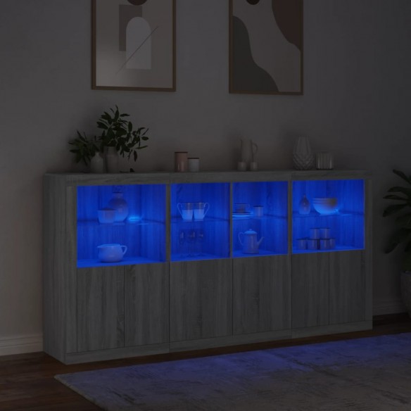 Buffet avec lumières LED sonoma gris 202x37x100 cm