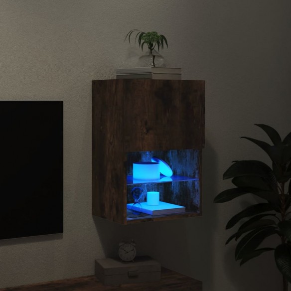 Meuble TV avec lumières LED chêne fumé 40,5x30x60 cm