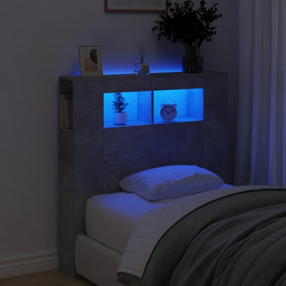 Tête de lit à LED gris béton 100x18,5x103,5cm bois d'ingénierie