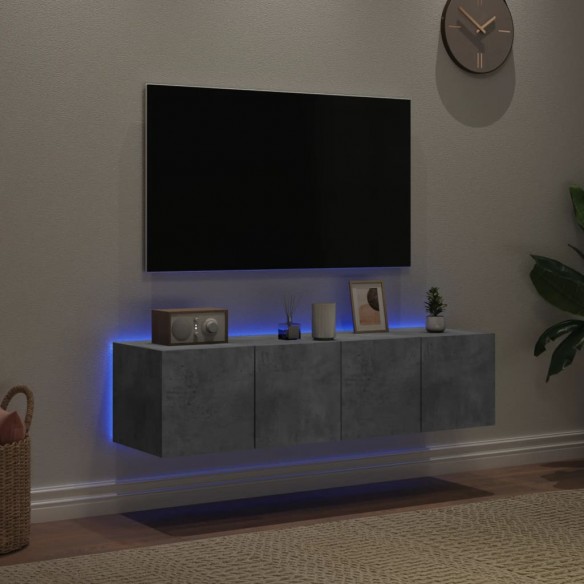 Meubles TV muraux et lumières LED 2pcs gris béton 60x35x31 cm