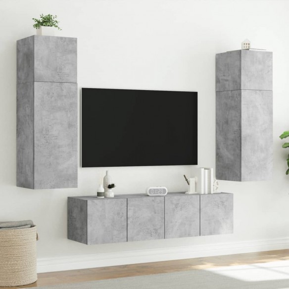 Meubles TV muraux et lumières LED 2pcs gris béton 60x35x31 cm